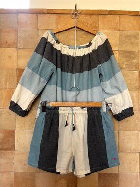 Pink Chicken "Lexi" Top + "Theodore" Shorts Ocean Stripe - Size 10